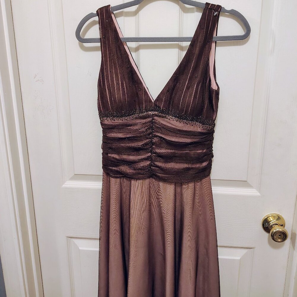 Vtg NWOT Women's Size 8 Brown Pink Lace Dress Formal Midi Positive Attitude - Picture 8 of 8